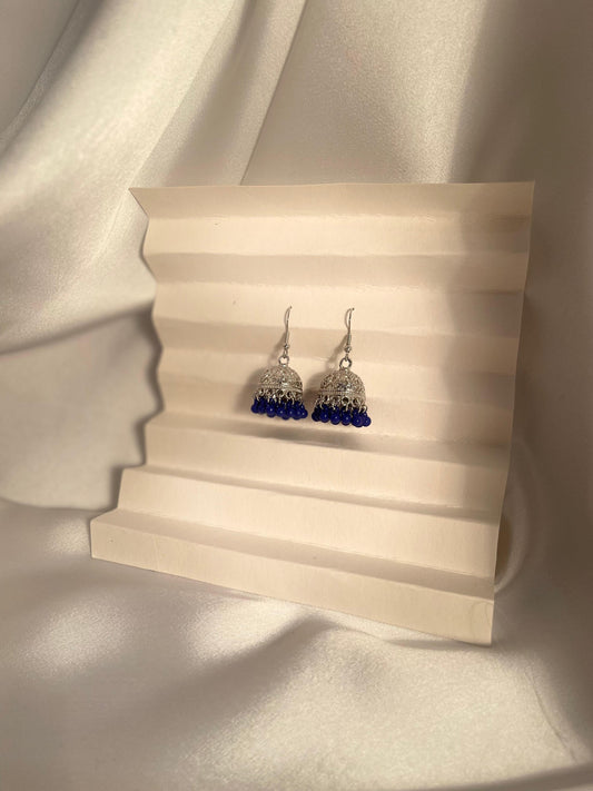Tania Silver Jhumki (blue beads)