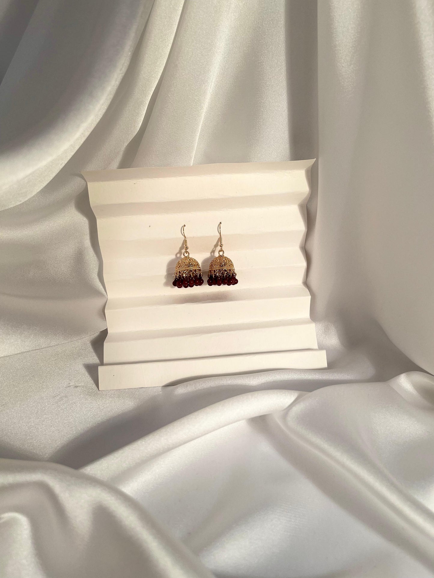 Tania gold Jhumki (maroon beads)