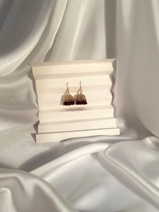 Tania gold Jhumki (maroon beads)