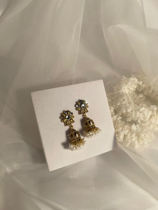 Floral Cage jhumki- Gold