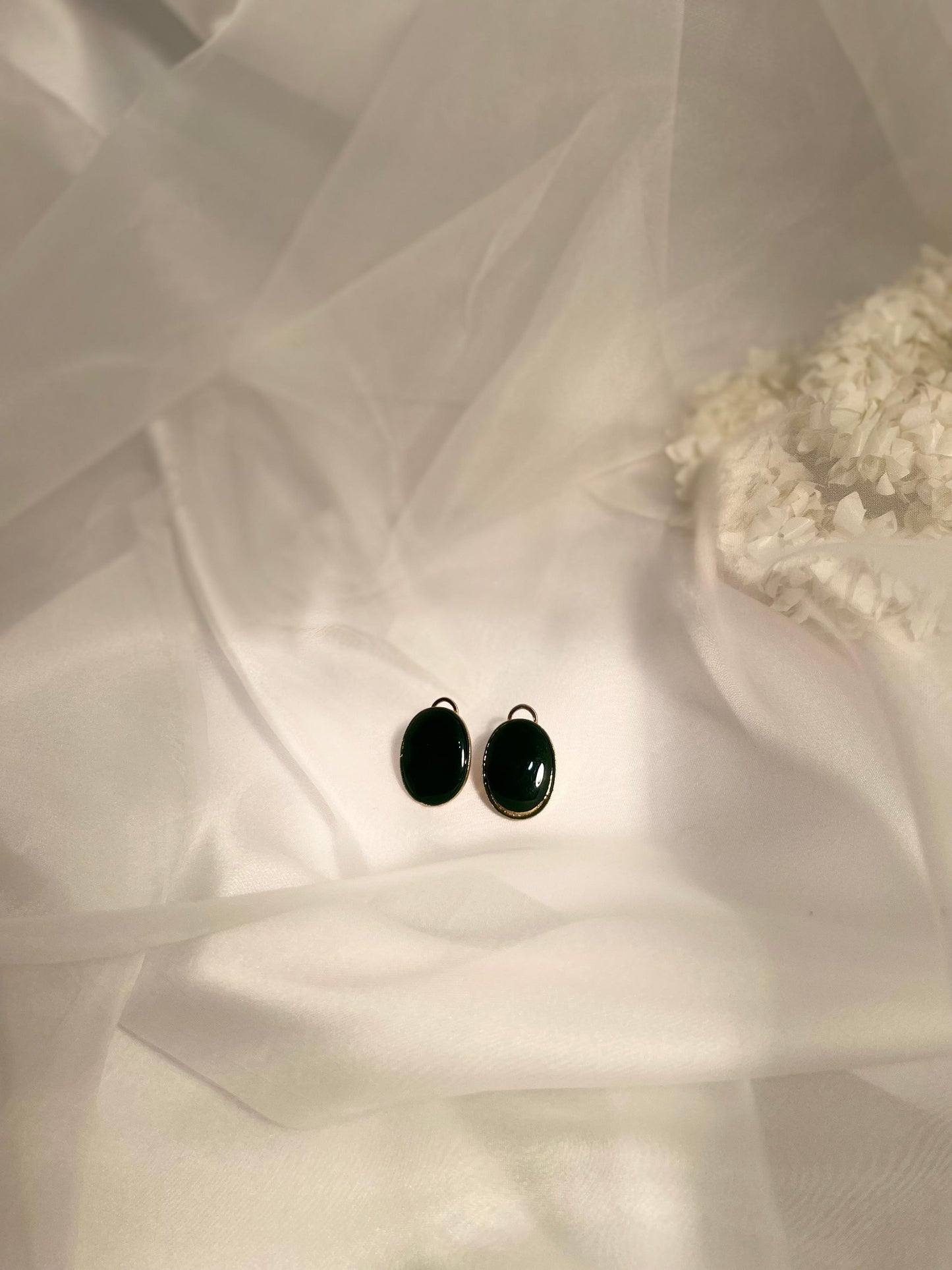 green oval earring