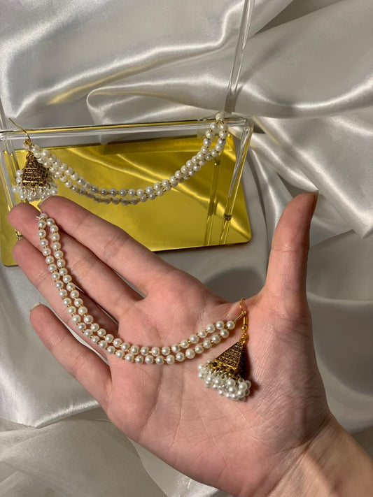 triangular jhumki with double pearl saharay