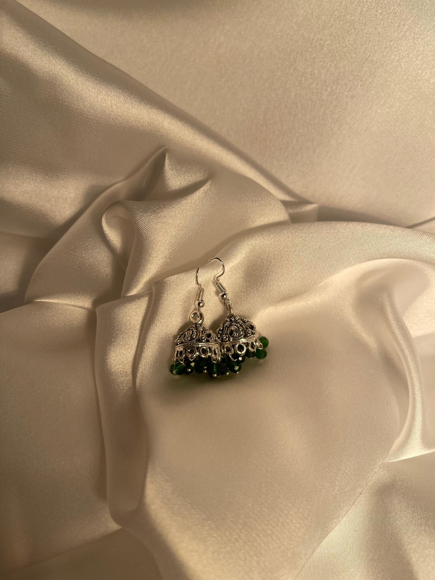mini jhumki - Green and silver.
