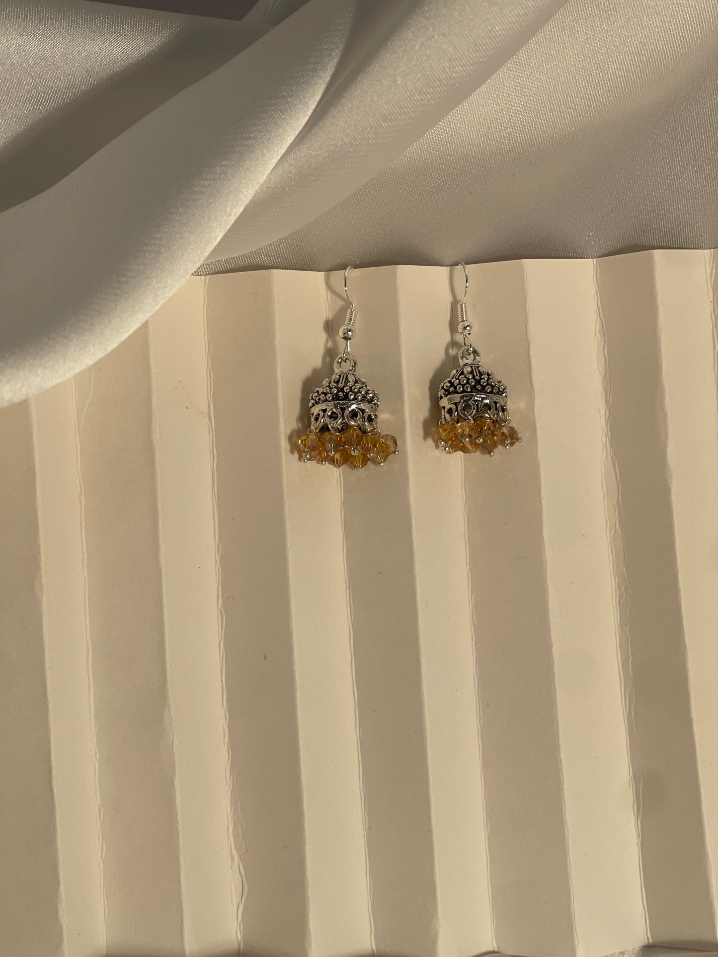 silver mini jhumki with gold beads