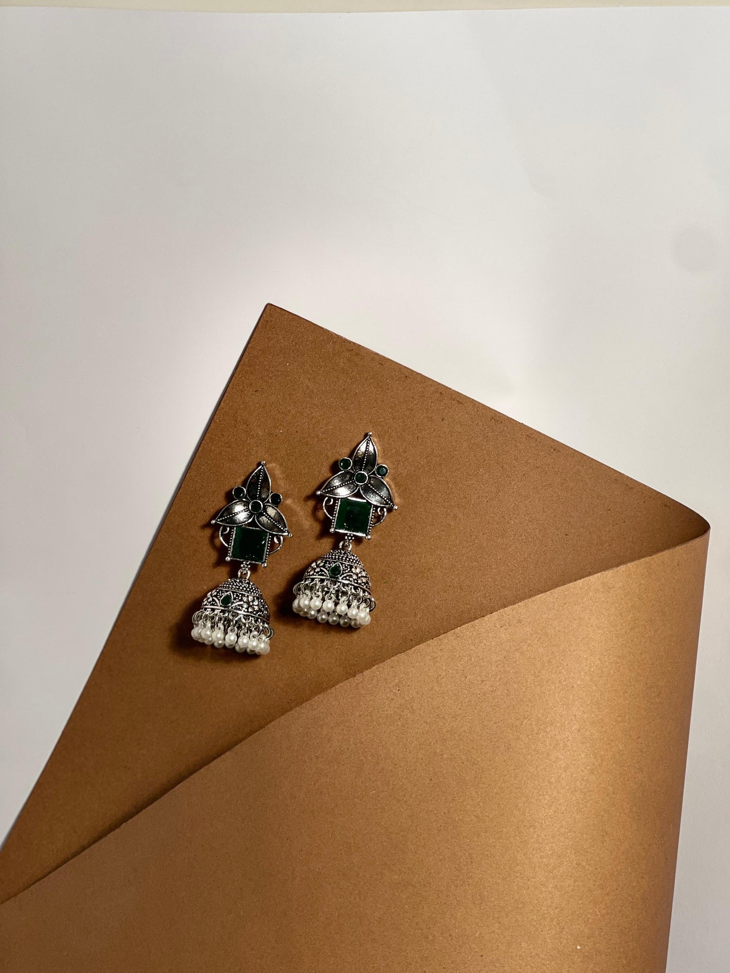 Teen Boti Afghan jhumka- green