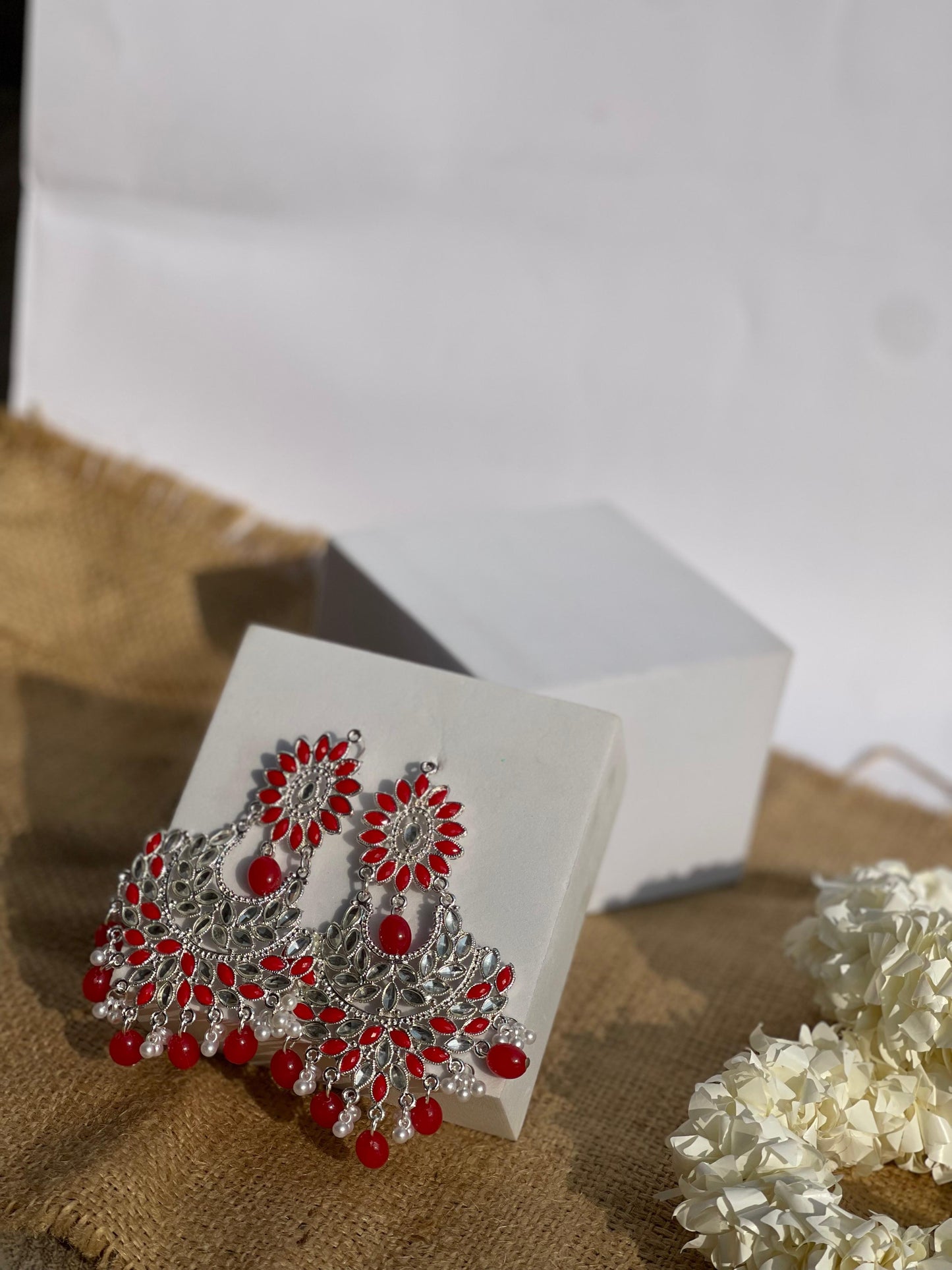 Suraj Mukhi Kundan (Silver And Red)