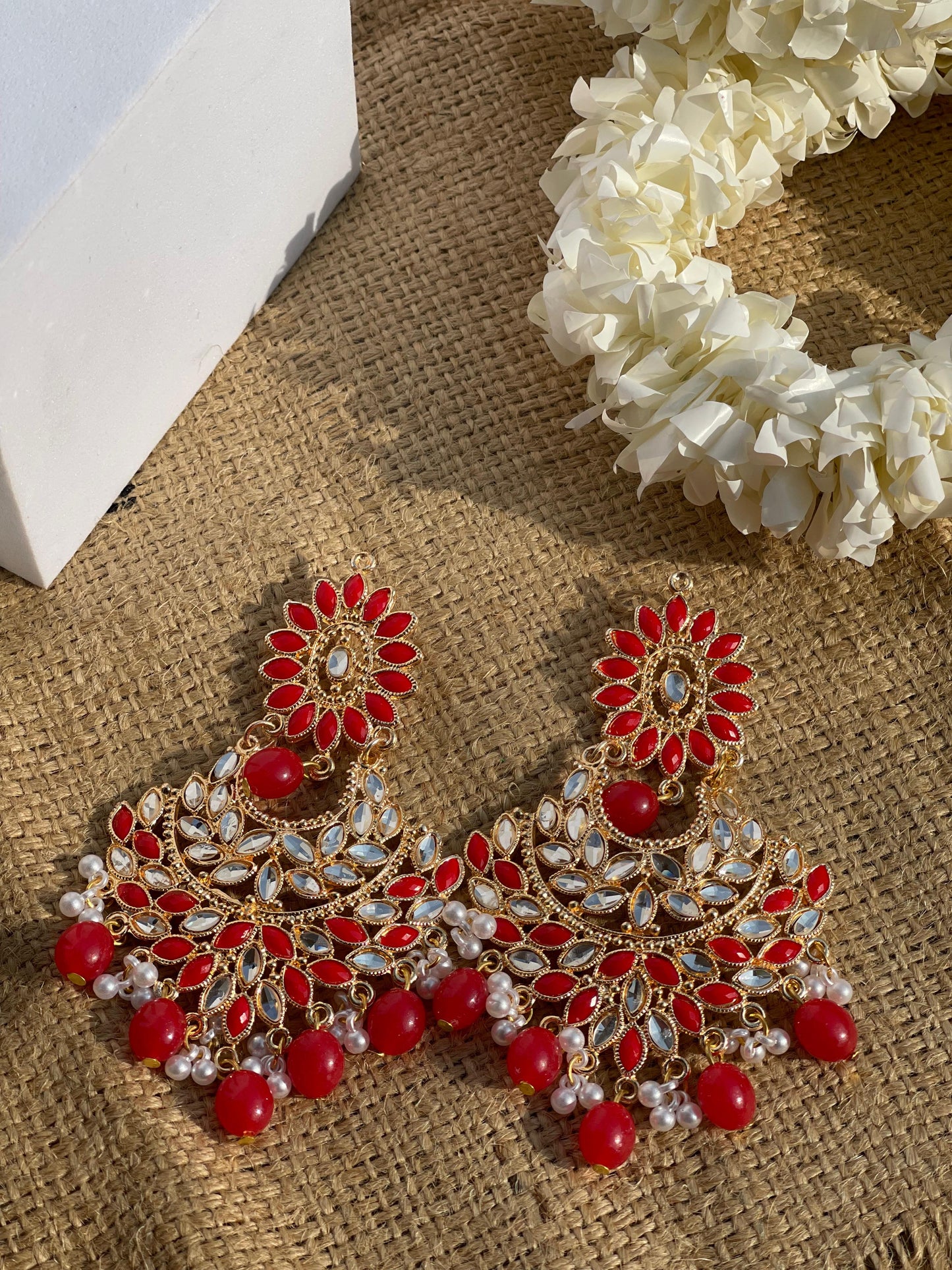 Suraj Mukhi Kundan (Red And Gold)