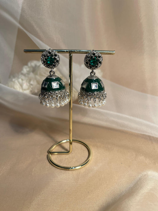 Sumaira Jhumki- green with white beads(Noor-Bano-Collection)