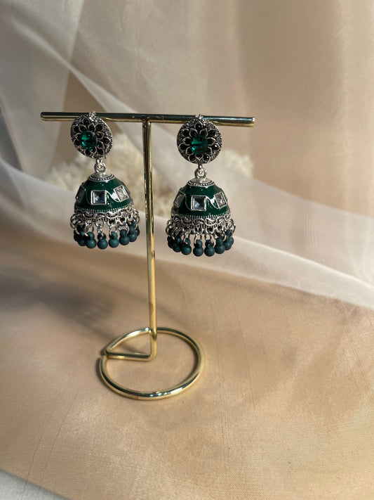 Sumaira Jhumki- green silver (Noor-Bano-Collection)