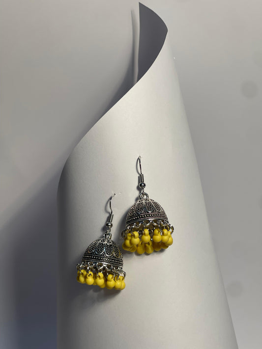 silver katuri jhumki with yellow beads-(Noor-Bano-Collection)