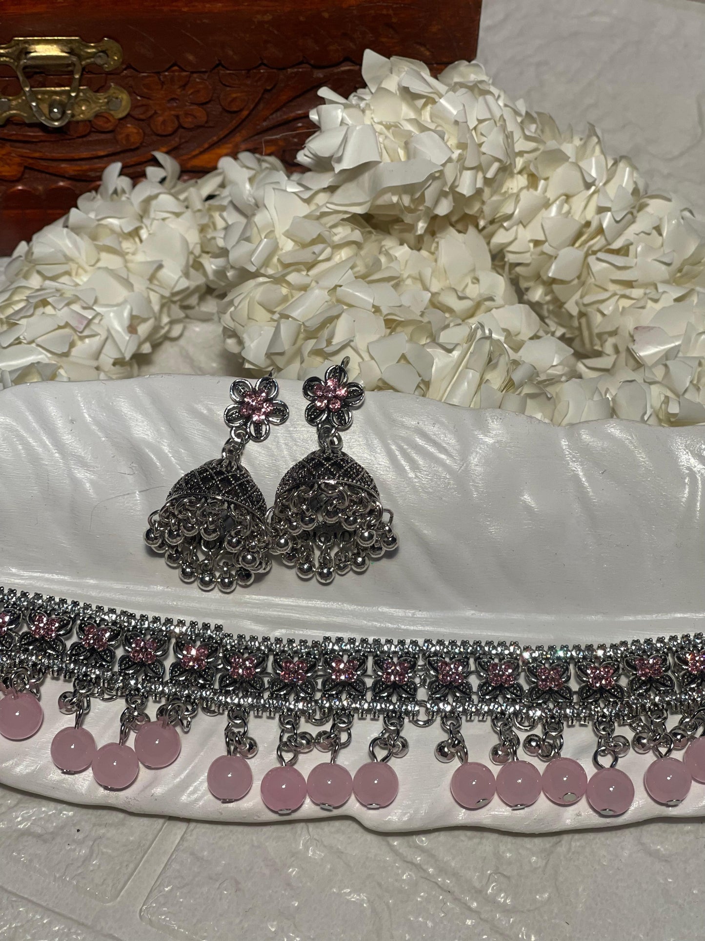phool set Silver with pink beads-(Gulbano collection)