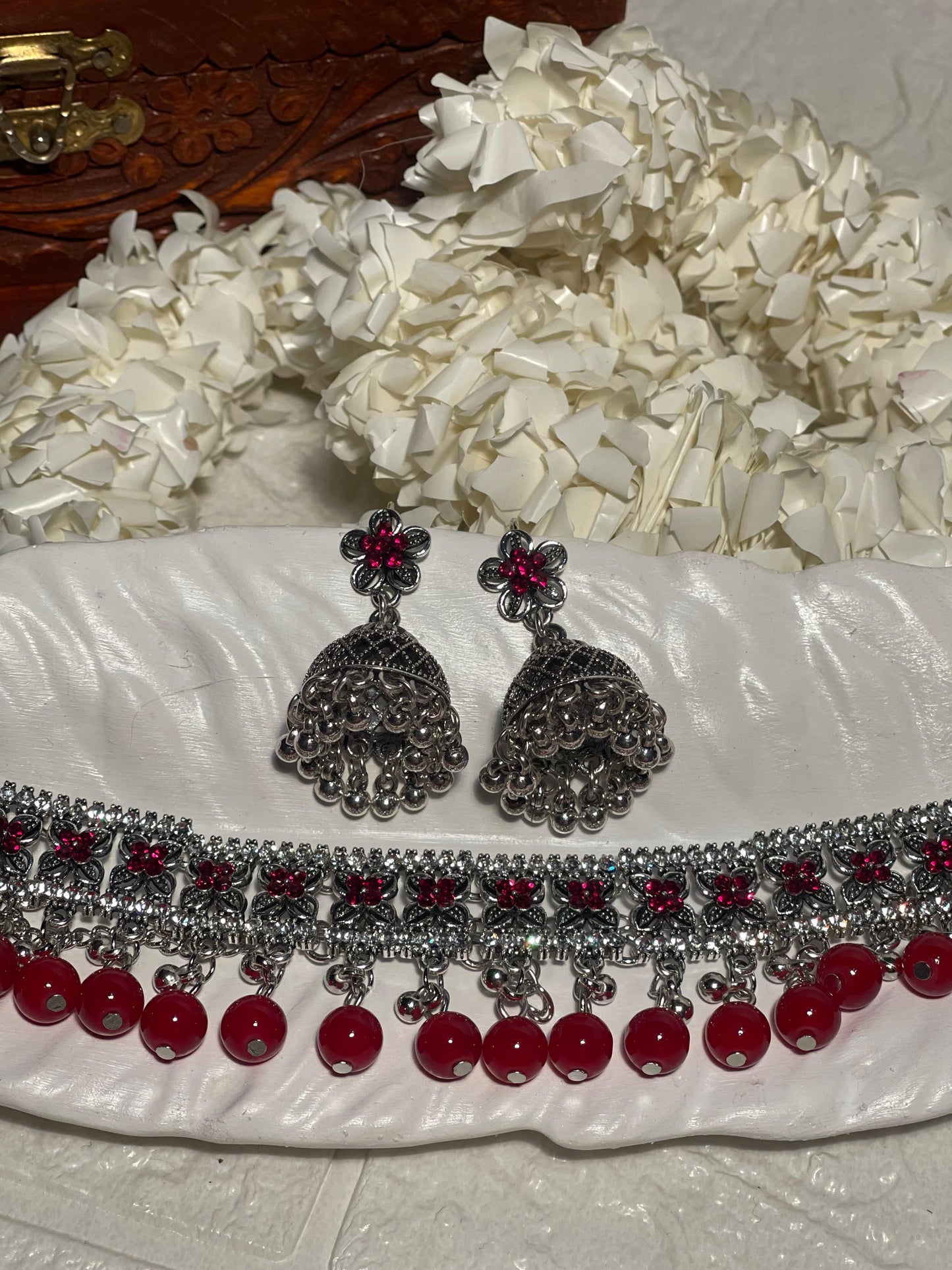 phool set Silver with red beads-(Gulbano collection)