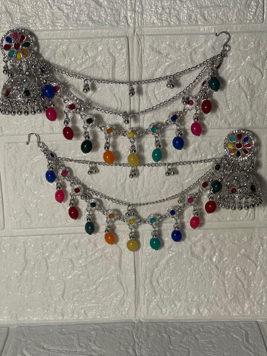 Gol Phool mota moti saharay silver and multi (Meharbano collection)