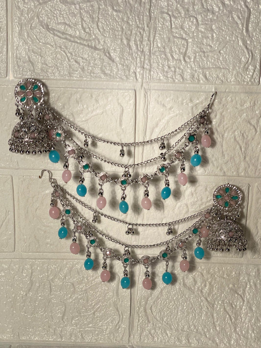 Gol Phool 3 lari saharay silver and pink (baharbano collection)