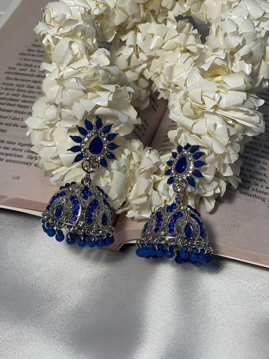 Gurdiya Jhumka silver and blue(meharbano collection)
