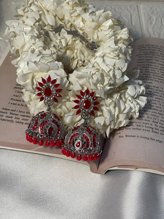 Gurdiya Jhumka silver and red (meharbano collection)