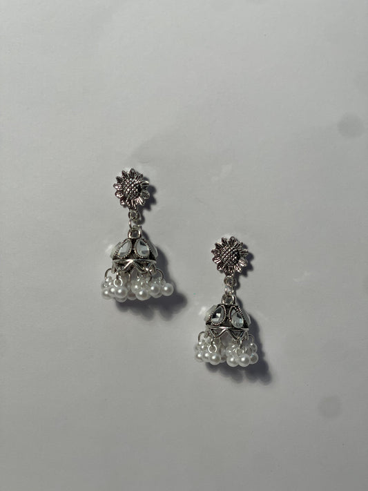 Suraj Mukhi jhumki silver with white beads (Shahi collection)