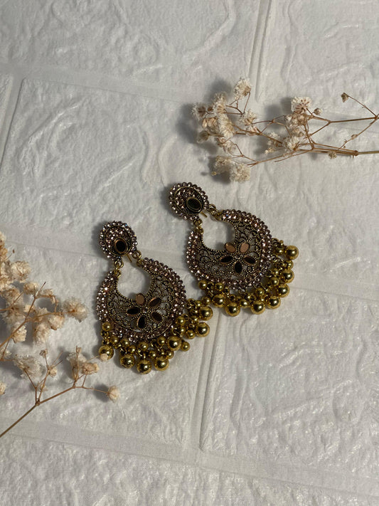 chand phool ghungroo earring gold- (Baharbano)