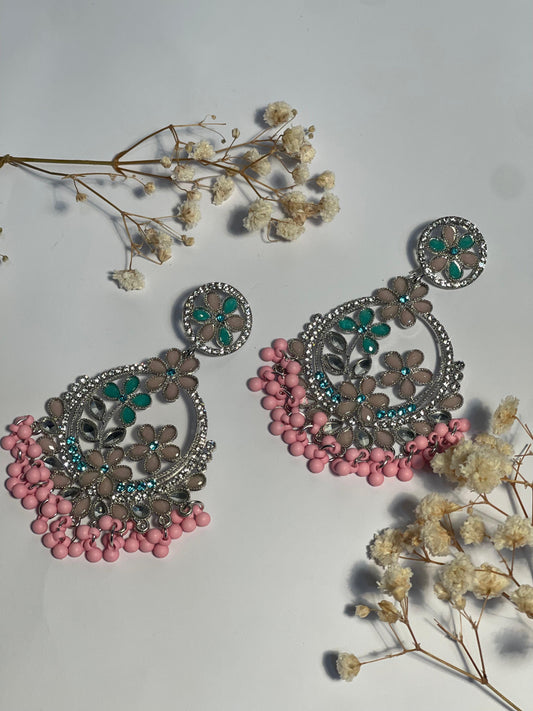 Phool Earring pink and silver(Mahbano)