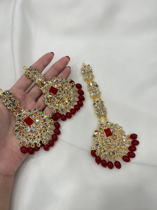 Kundan Set gold and maroon-(Sheharbano)