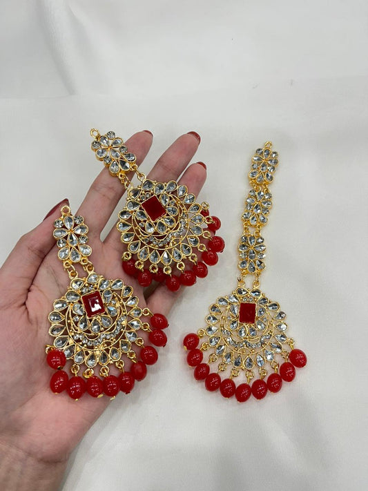 Kundan Set gold and red-(Sheharbano)