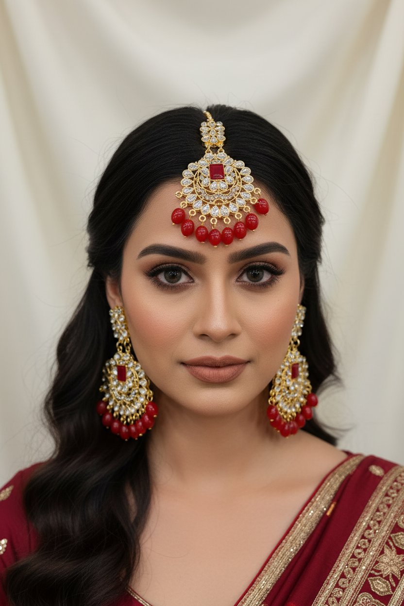 Kundan Set gold and red-(Sheharbano)