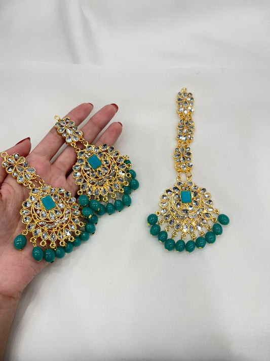 Kundan Set gold and turquoise-(Sheharbano)