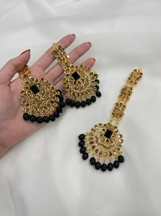 Kundan Set gold and black-(Sheharbano)