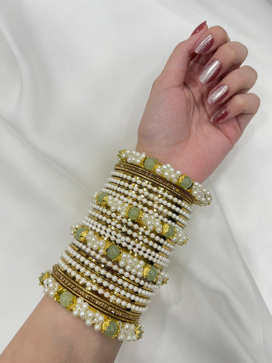 Pearl Gold set with muskan moti- sea green