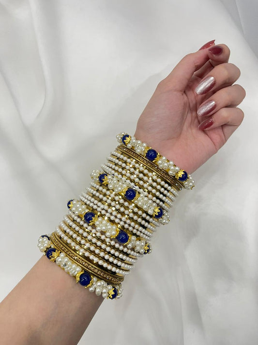 Pearl Gold set with muskan moti- blue