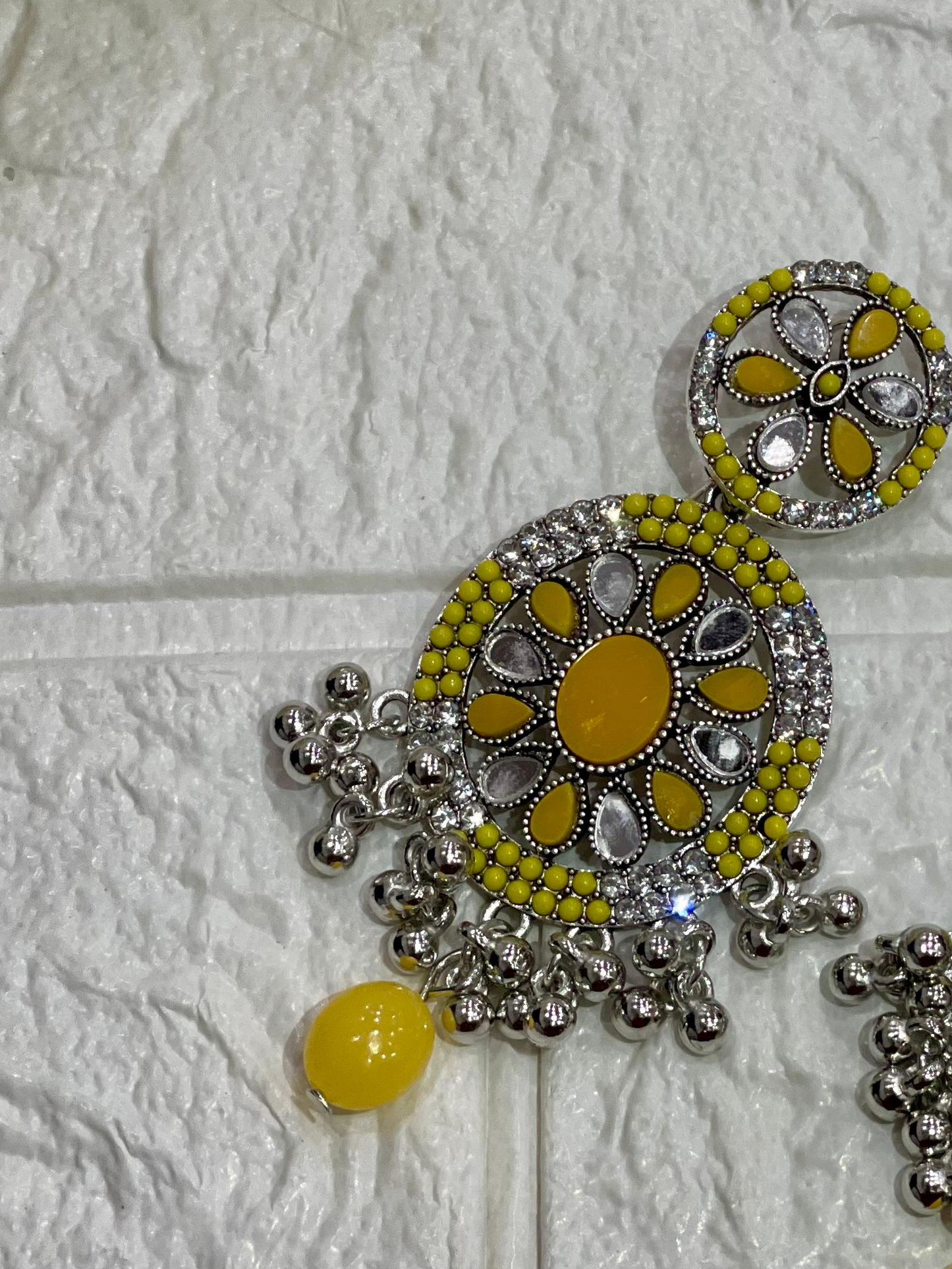 Fatima earring yellow and silver(Sheharbano)