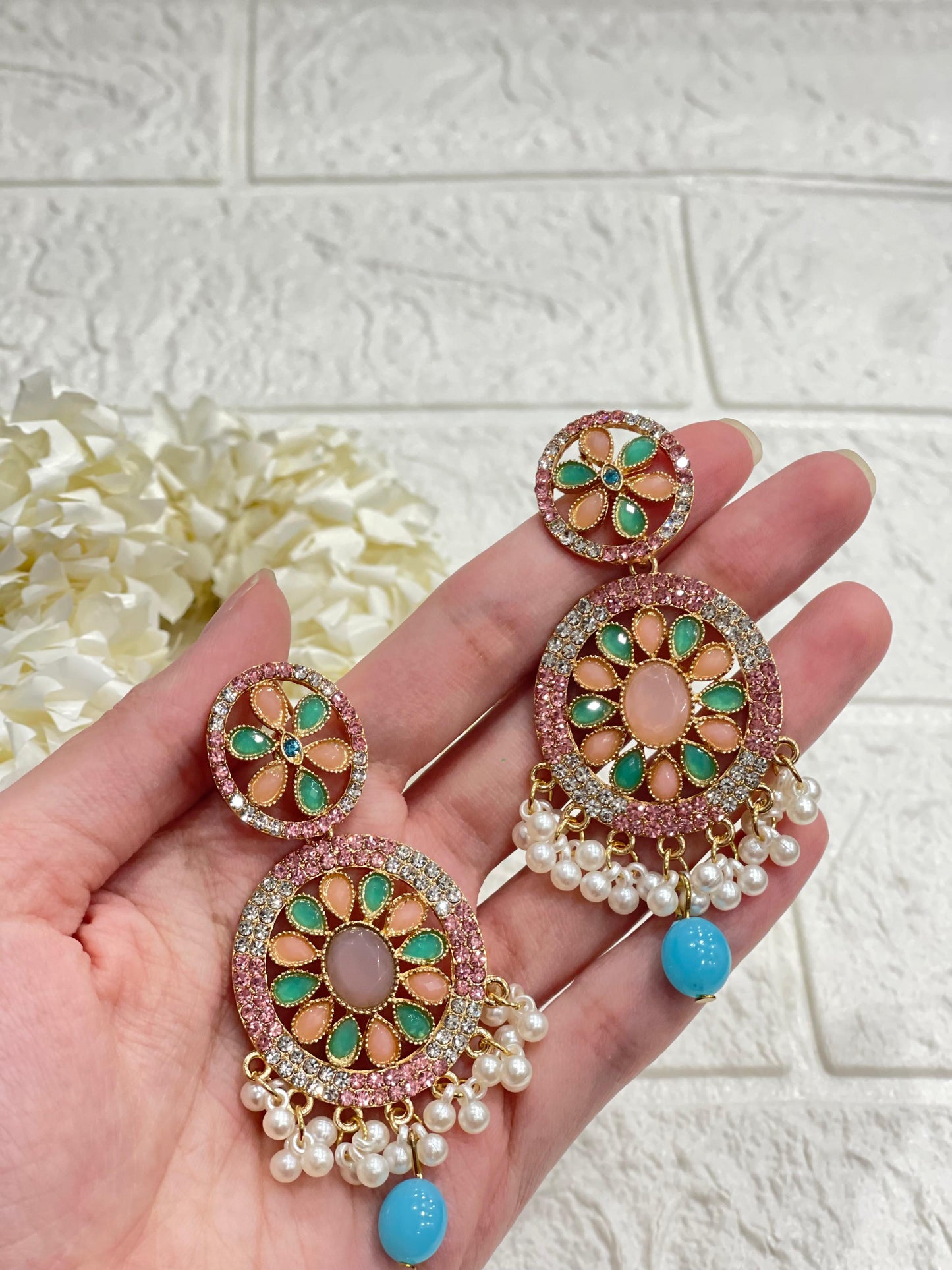 Fatima earring white,pink and turquoise(Sheharbano)