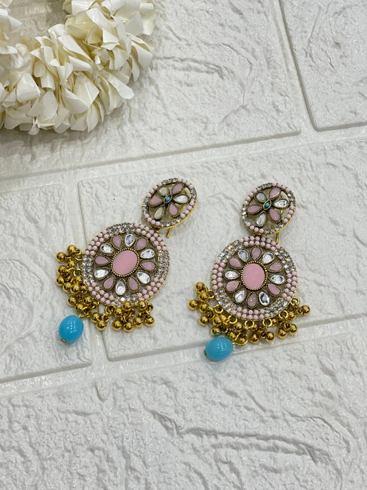 Fatima earring gold,pink and turquoise(Sheharbano)