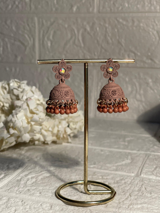 brown Flower matt jhumki- (Zartabbano)