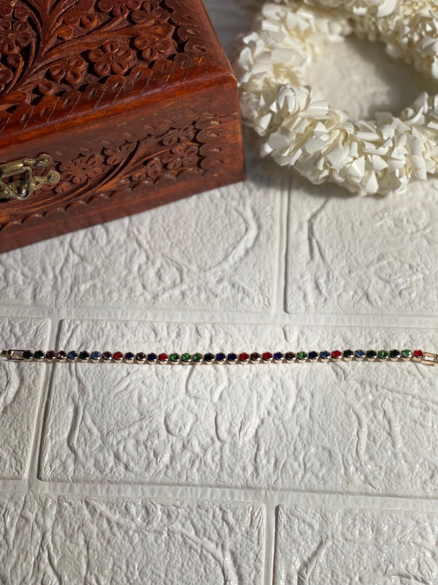 Beaded Prism bracelet-multi and gold(Mahnoorbano)