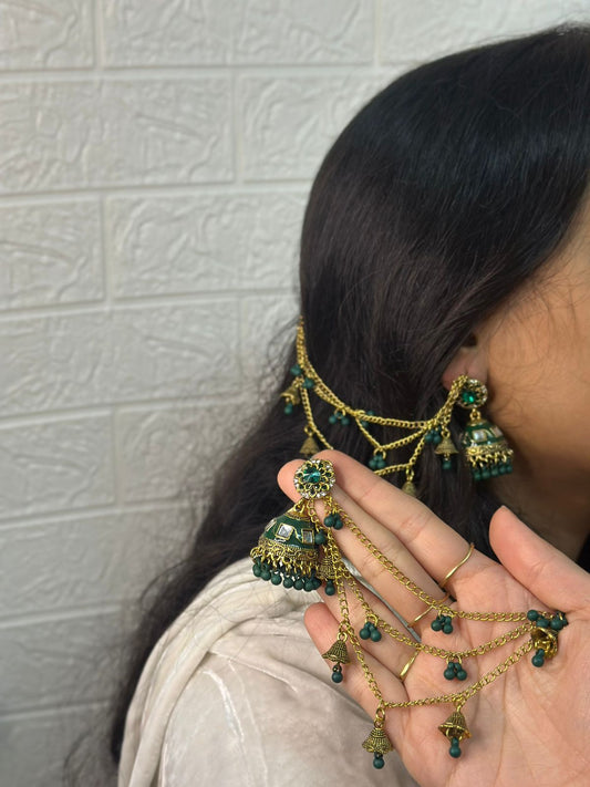Sumaira Jhumka with Saharay (green)