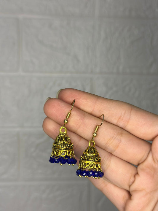 Mini jhumki gold with blue beads