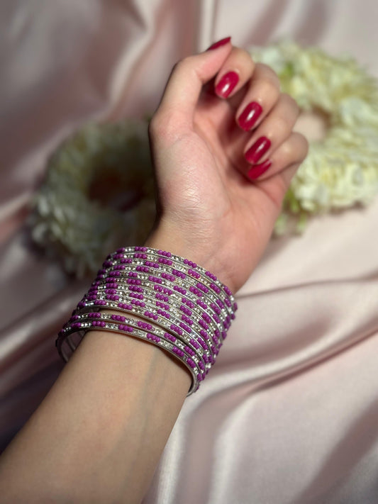 Neha Bangles (Silver, Pearl and Purple)