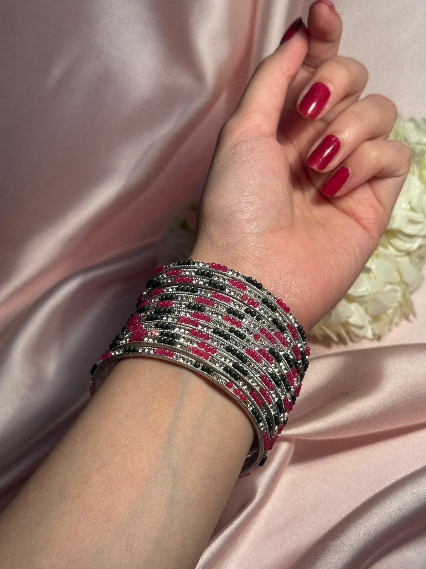 Neha Bangles (Pink, Green and Silver)