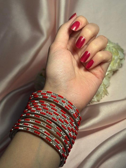 Neha Bangles (Red and Silver)