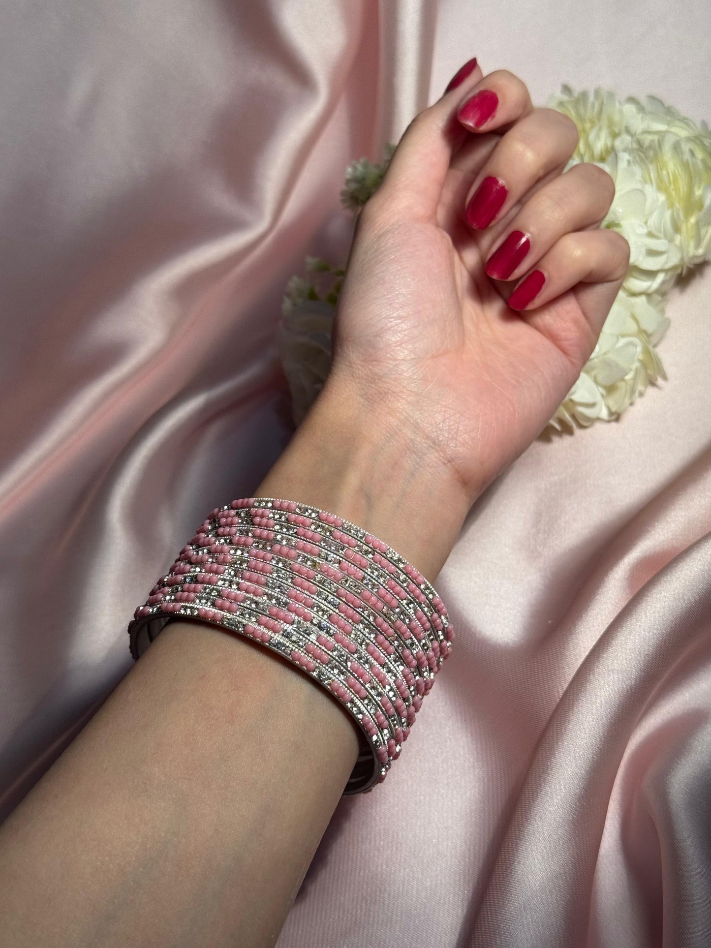Neha Bangles (silver and pink)