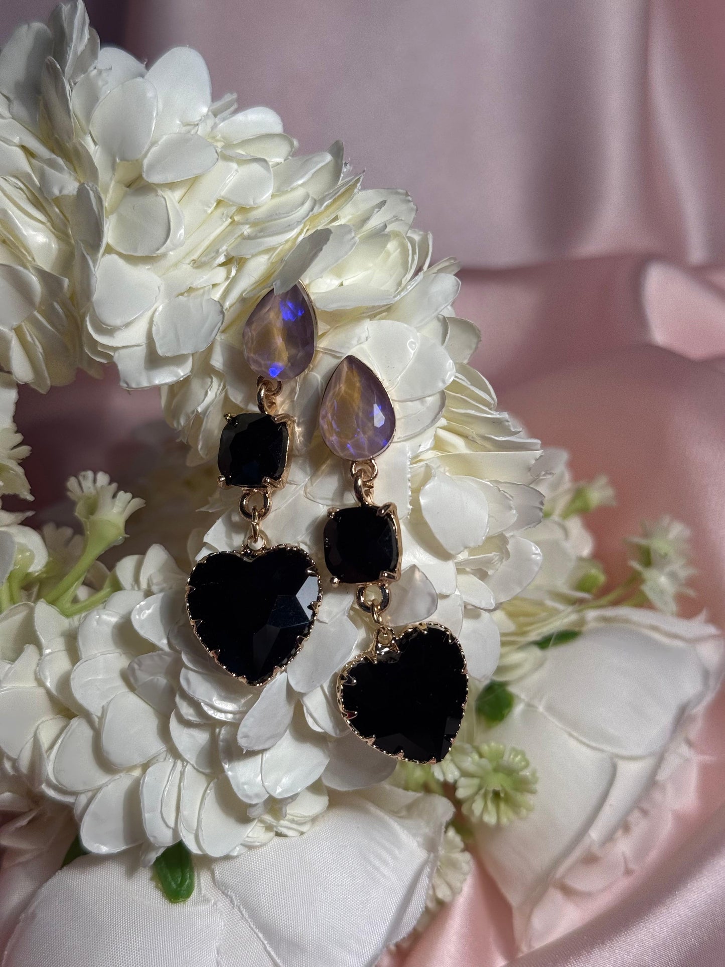 Enamel Hearts Earrings-black