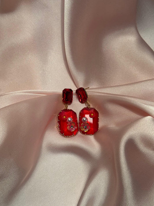 Enamel Floral Rectangle-red