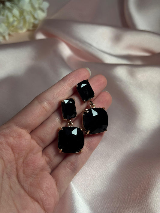 Enamel Earrings - black and gold