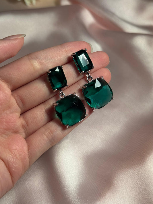 Enamel Earrings - green and silver