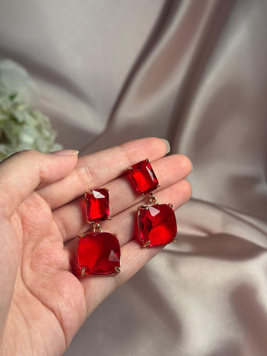 Enamel Earrings - red and silver