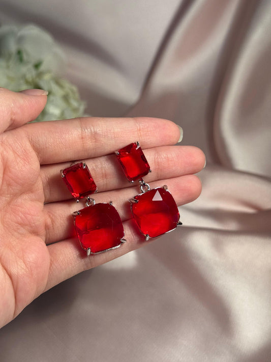 Enamel Earrings - red and silver