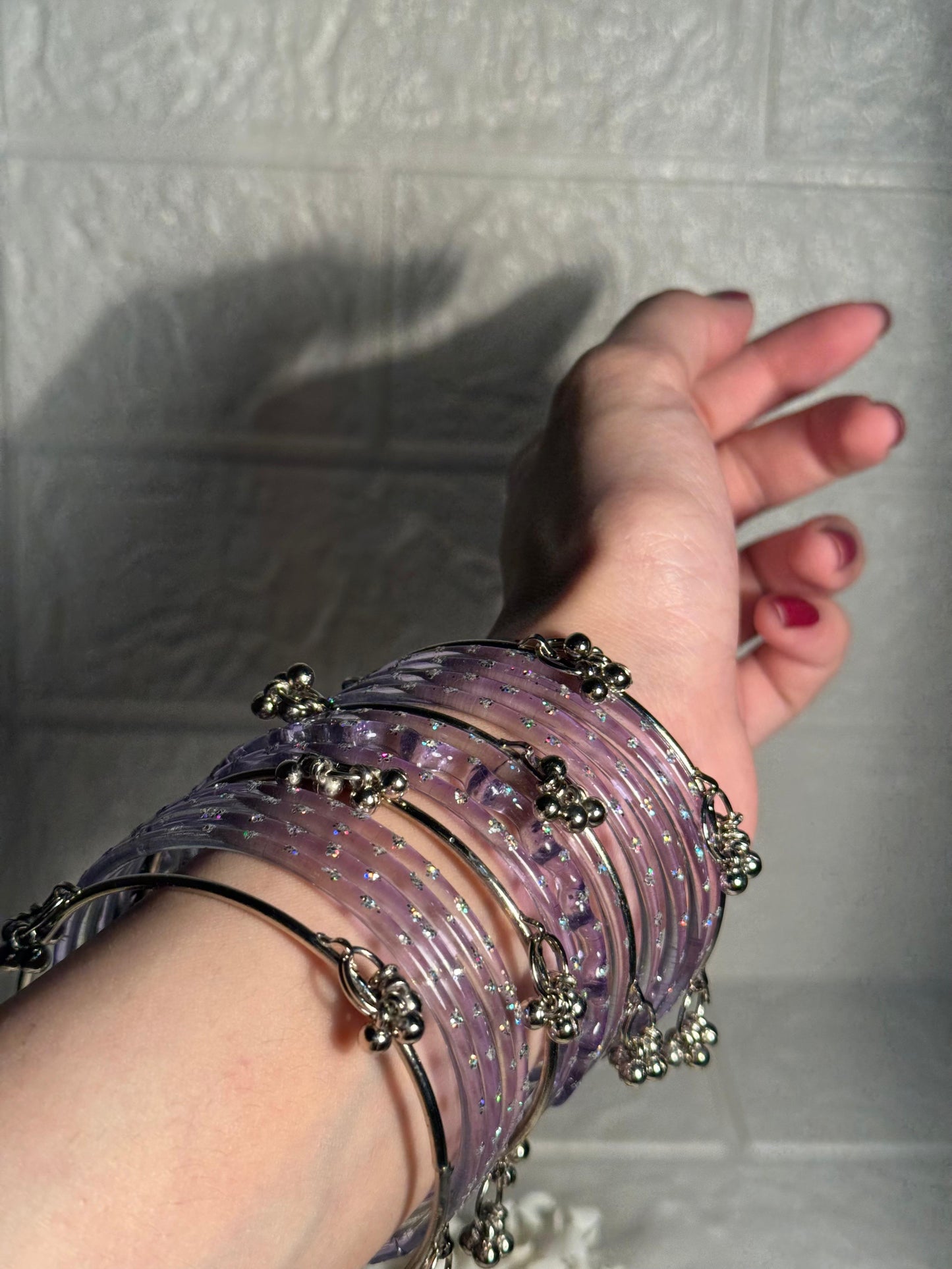 Raindrop bangle (6)-Lilac with Silver Kashmiri Ghungroo Bangles- eid collection