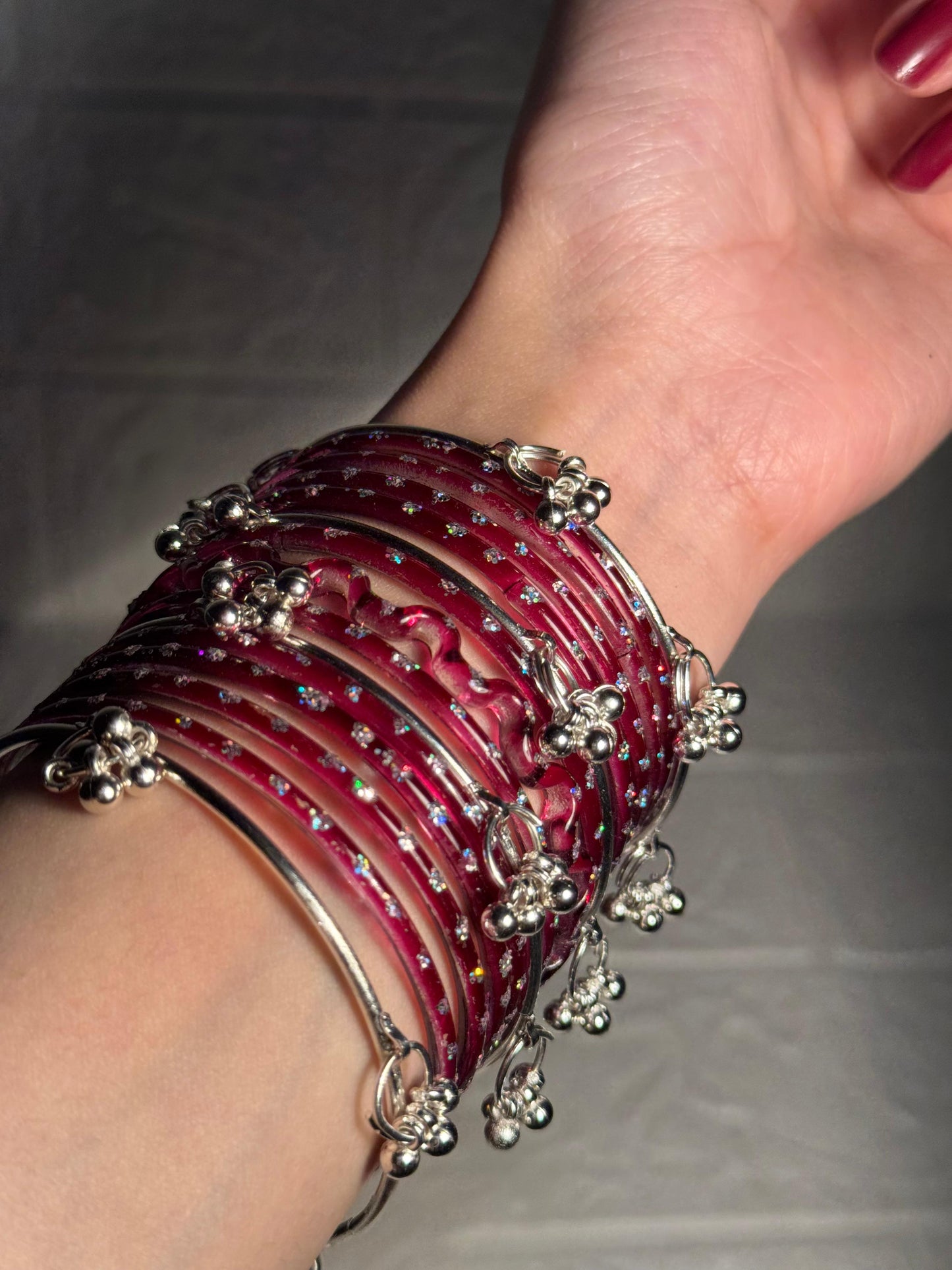 Raindrop bangle (6) maroon with Kashmiri Ghungroo Bangles- eid collection