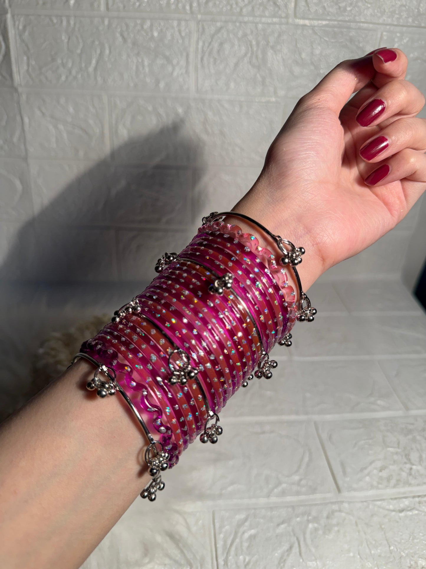 Raindrop bangle (6) pink n purple with kashmiri bangle